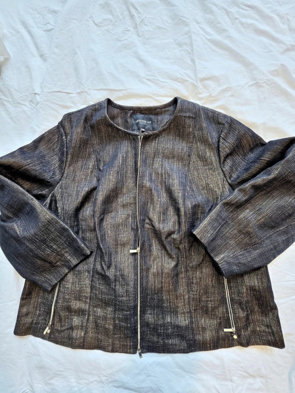 Lafayette 148 New York Women's Black & Brown Denim Zip Jacket Size 22W
